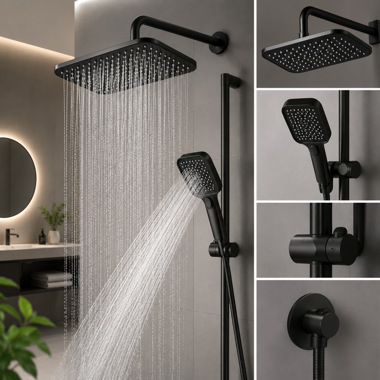 360° rotating rainfall shower system.