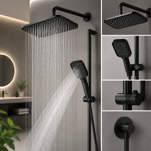 360° rotating rainfall shower system.