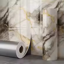 Self-adhesive wallpaper with thick foam marble imitation.