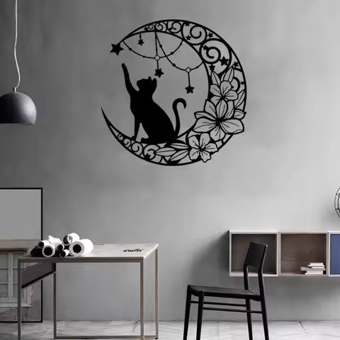 Black cat moon silhouette wall hanging craft.