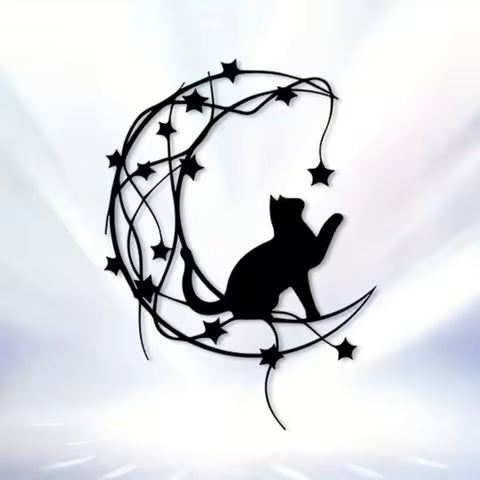 Black cat moon silhouette wall hanging craft.