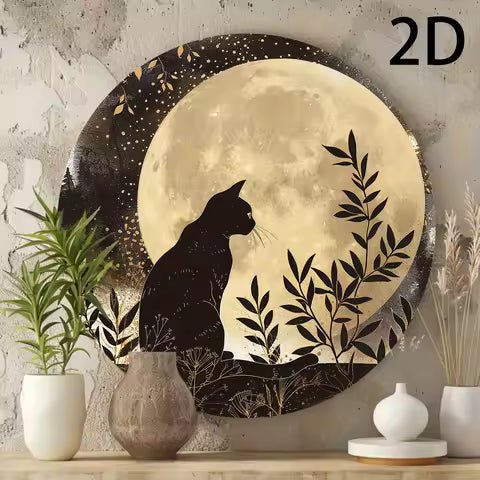 Black cat moon silhouette wall hanging craft.
